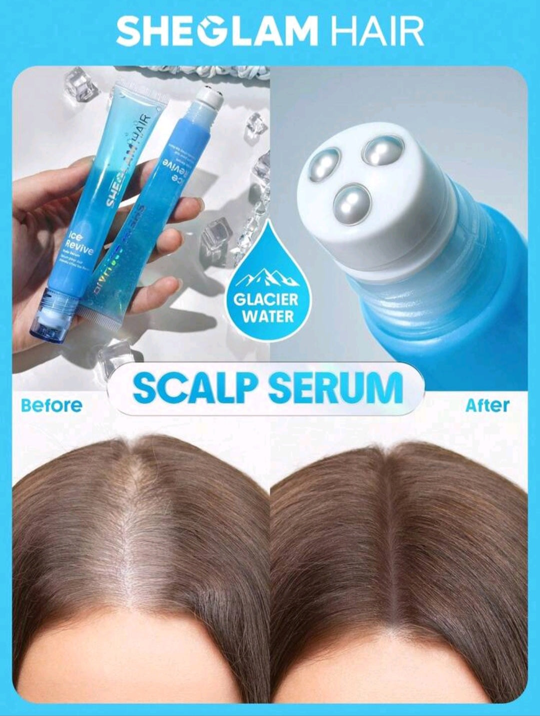 Sheglam Hair Ice Revive Scalp Serum,Cooling Alpine Water Roll, Hair Massage