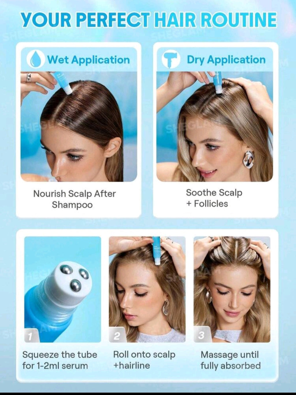 Sheglam Hair Ice Revive Scalp Serum,Cooling Alpine Water Roll, Hair Massage