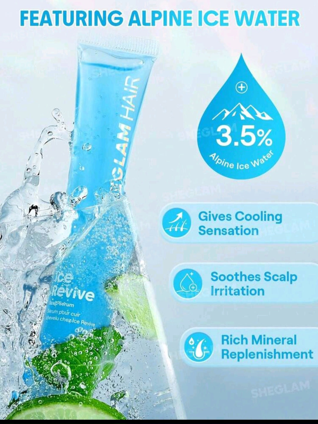 Sheglam Hair Ice Revive Scalp Serum,Cooling Alpine Water Roll, Hair Massage